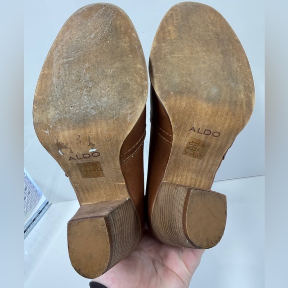 Aldo Leather Brown Western Ankle Bootie Stacked 3” Block Heel Zip Pull Size 9 - Picture 7 of 14